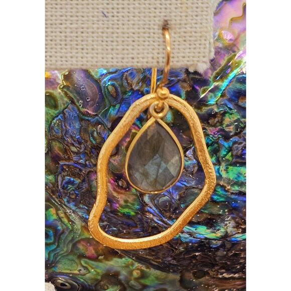 Labradorite GF Teardrop Artisan Drop Abstract Earrings - Picture 1 of 6